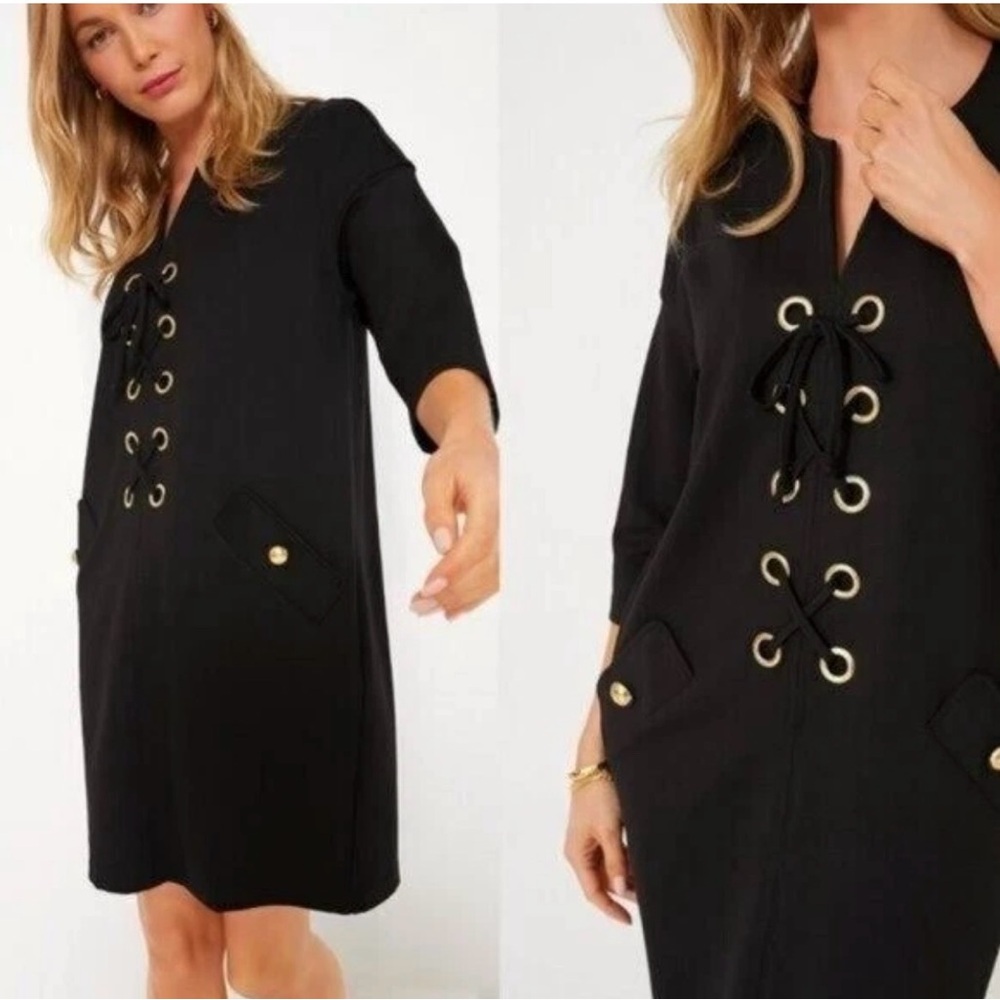 Tuckernuck Black Lace-Up Dress with Gold Accents